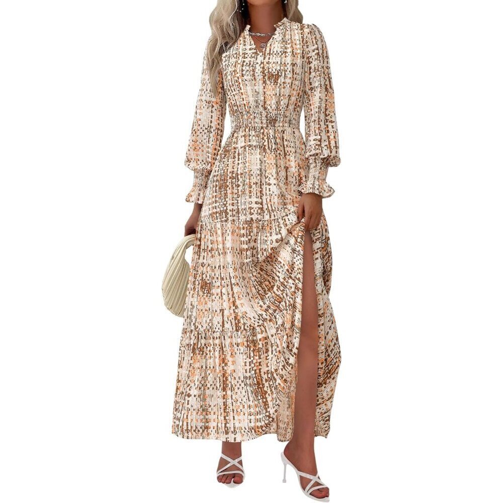 Women's Floral Maxi Dress 2026 Fall Long Sleeve V Neck A Line Long Flowy Spring